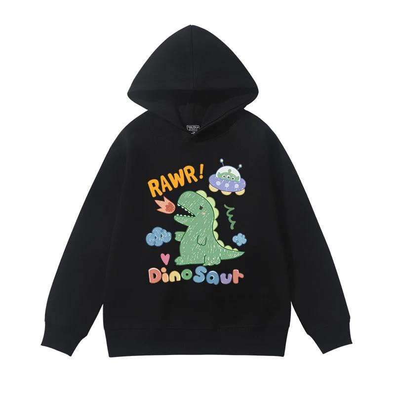 

Cartoon Little Dinosaur Boy Girl Autumn and Winter Plus Velvet Stylish Long-sleeved Pullover Top Children s Hooded Sweatshirt 100