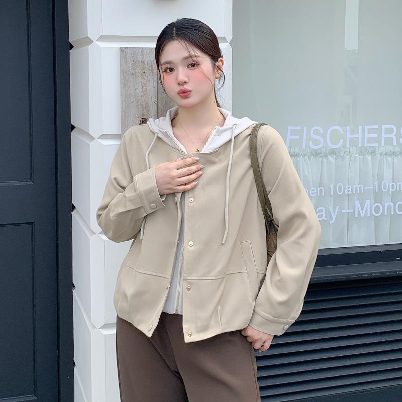 Casual fake two-piece coat, autumn fashion short hooded.
