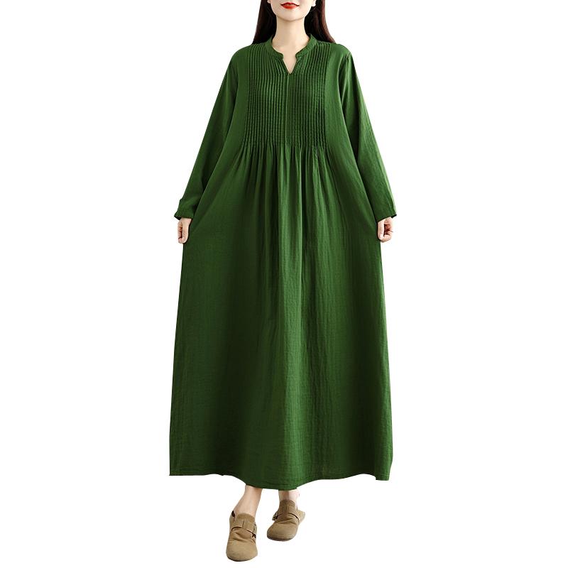 DIMANAF 2025 Damen Übergröße Herbst Langes Kleid Baumwolle Locker Lässig Oversize Langarm Maxi Vintage Kleid