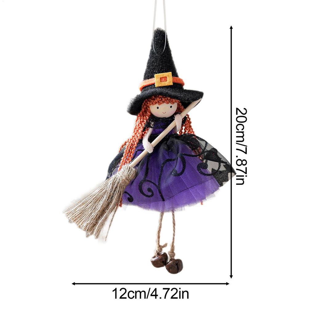 Witch Doll Halloween Witch Doll Hangable Decoration with Broom Collectible Figurine Ornament Hangable for Kitchen Haunted House