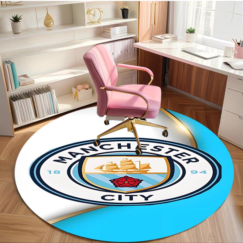 Manchester City FC Print Ronde Vloerkleed, Wasbaar Vloerkleed, Voor Entree Slaapzaal Wasruimte Kantoor Studiekamer, Woondecoratie Verjaardag Kerstcadeau