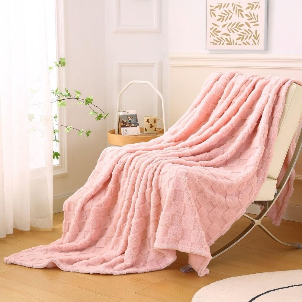 Universal Thick Warm Fleece Blanket Solid Color Plush Soft Sofa Blanket Square Texture Comfortable Bed Blanket Travel Use