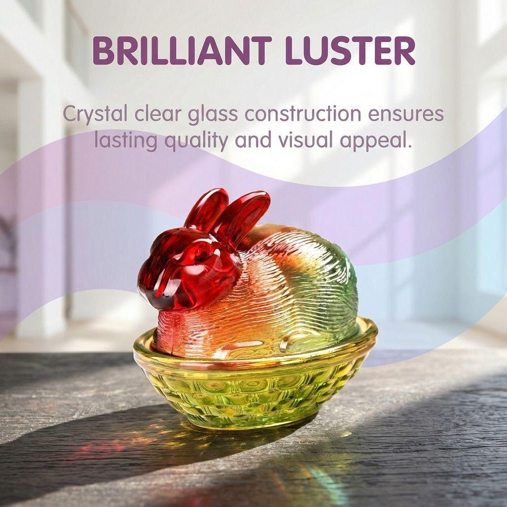 Cute Multi-Color Easter Rabbits Candy Dish Glass Festive Cookies Candy Bowl with Lid Snacks Bowl Dessert Serving