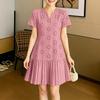 ZANZEA Women Casual V-Neck Short Sleeve Elegant Lace Patchwork Dress
