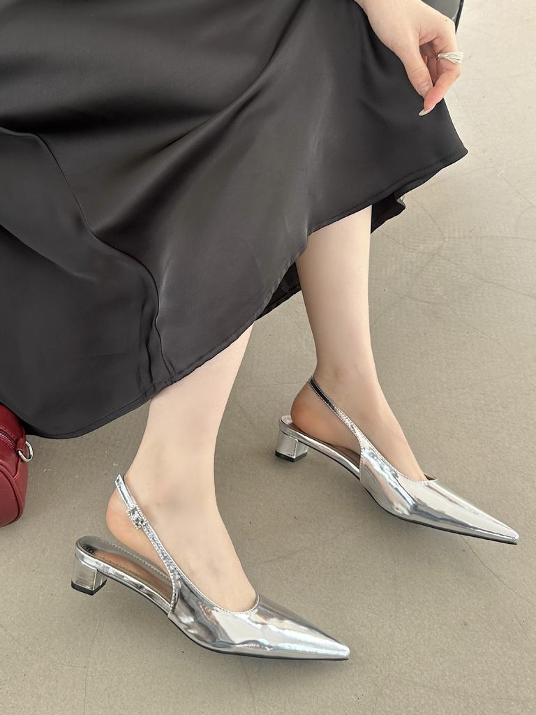 2025 spring new pointed thick heel short heel European and American fashion bag head women's shoes