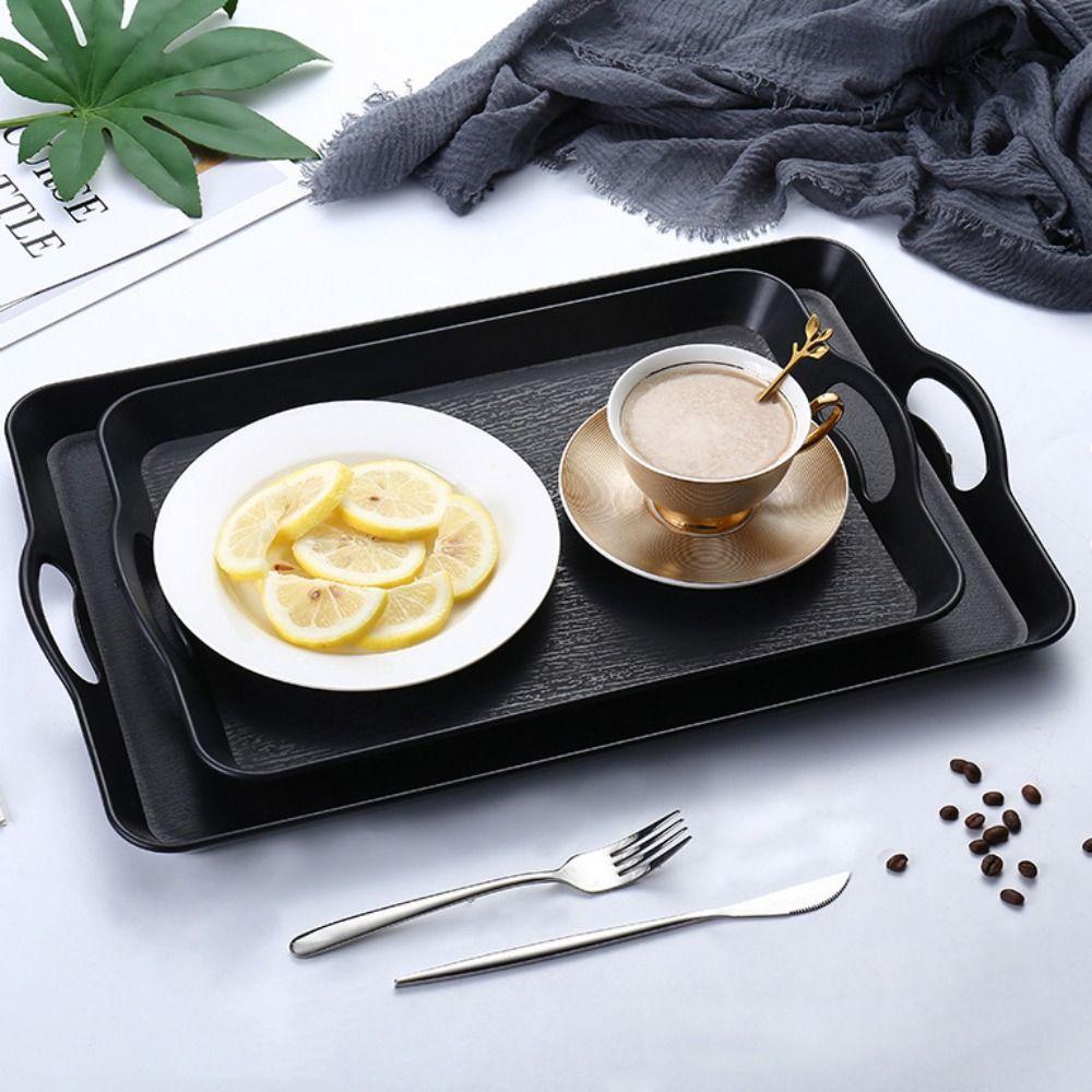 Wood Grain Kitchen Table Trays with Handles Fruit Plate Waterproof Food Serving Trays  Living Room