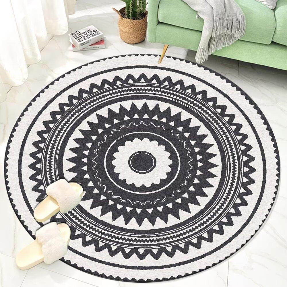 Vintage Morocco Ribbed Style Round Carpet Living Room Mat Bedside Flannel Balcony Non-slip Chair Mats Lounge Rug Large Area Rugs