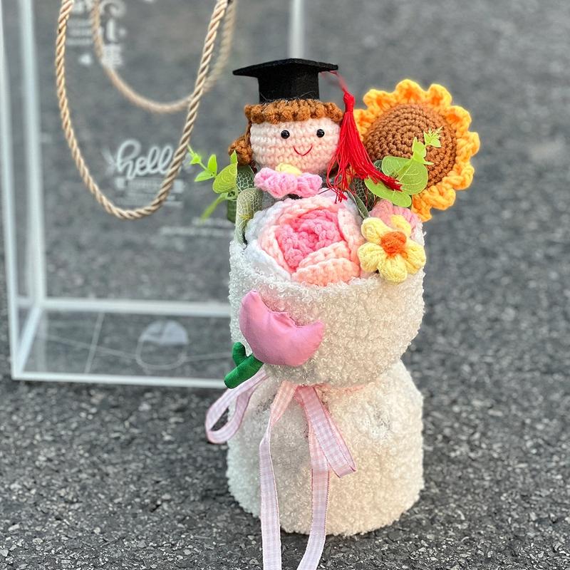 Creative Handmade Diy Crochet Flower Valentine'S Day Bouquet Birthday Graduation Gifts Bouquet For Girl New Year Party Gift