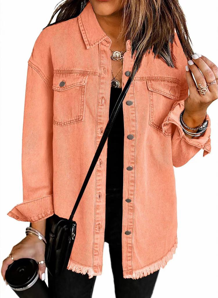 Neue gewaschene Denim-Hemdjacke Damen Herbst und Winter Persönlichkeit Streetstyle Kanten Saum Jacke Damen