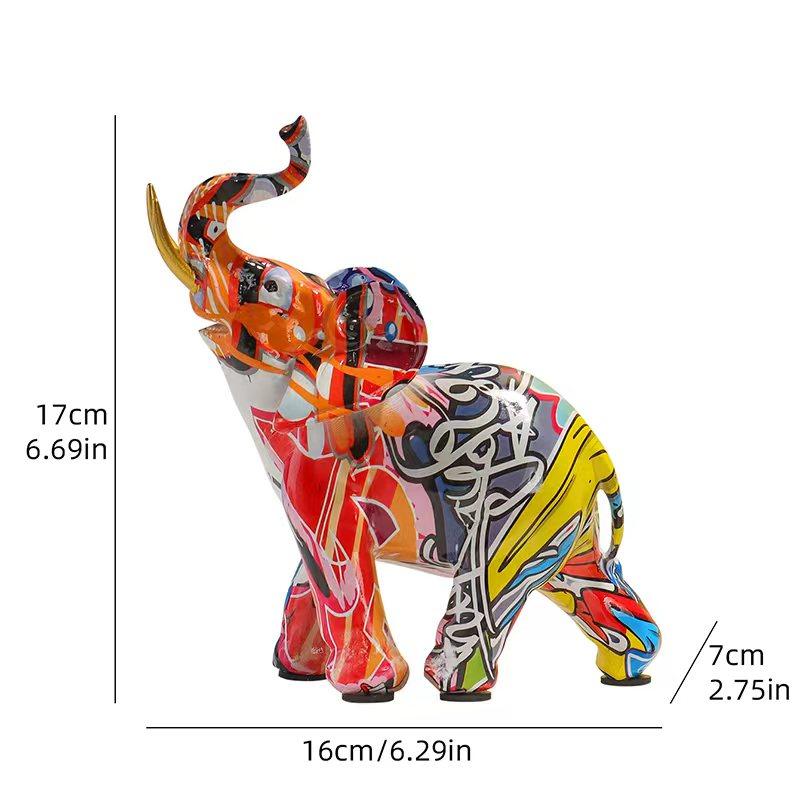 Wassertransferdruck Elefantenskulptur, Kunstharz Tierhandwerk Ornament für Schlafzimmer, Wohnzimmer, Arbeitszimmer und Bürodekor