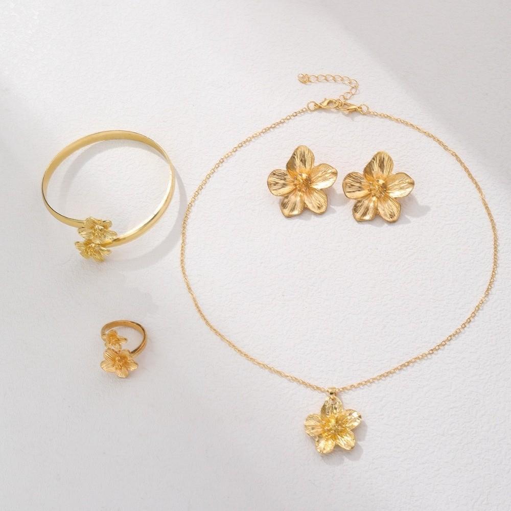 Zinc Zinc Alloy Necklace Earrings Bracelet Set Geometric Women Jewelry Suit Flower Jewelry Set  Wedding