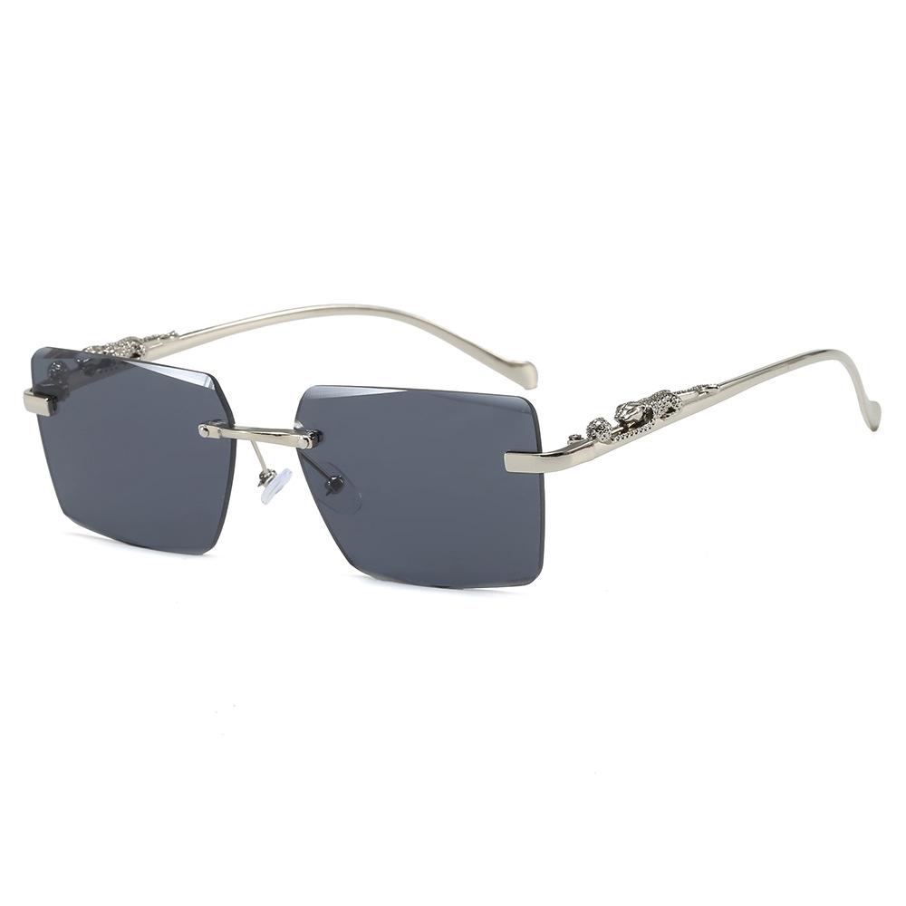 Frameless Leopard Print Retro Square Sunglasses with UV Protection