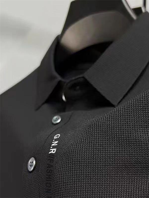 210g Men's Plus Size Embroidered Lapel Polo Shirt - Casual, Non-Iron, Dad Style