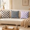 Housse de coussin à carreaux damier mode Housse de coussin respirante en peluche courte biologique Résistante aux plis Douce Durable