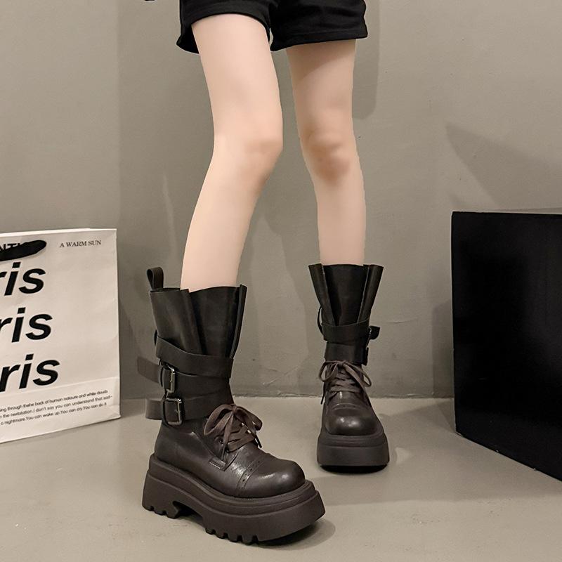 

Популярные ботинки Мартина на платформе для увеличения роста в британском стиле, женские 2025, новые летние универсальные ретро короткие ботинки 40 коричневый