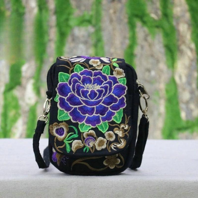 Модный дорожный кошелек для телефона, национальная холщовая сумка на плечо, маленькая винтажная сумка в стиле бохо с этнической вышивкой для женщин, дорожная сумка с цветочным принтом