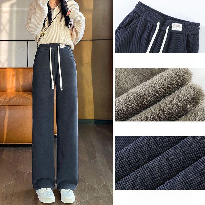 

Женские зимние брюки с эластичной талией и толстой флисовой подкладкой, повседневные прямые вельветовые теплые брюки S