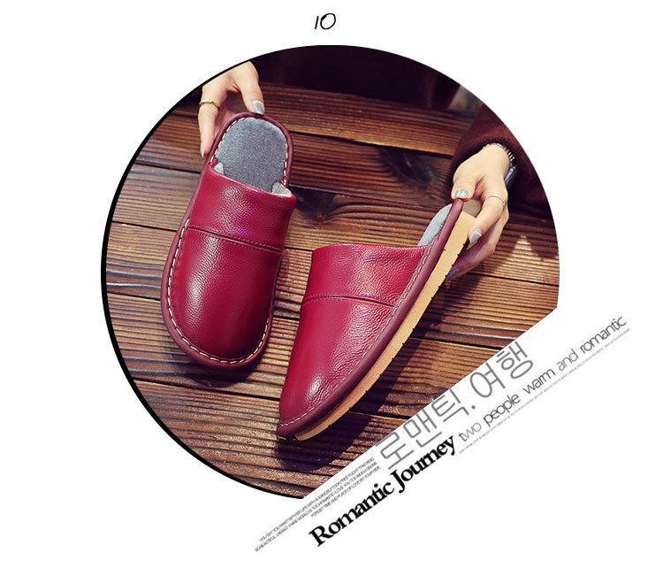 Women's & Men's Genuine Leather Indoor Slippers - Warm Cowhide Cotton, Thickened for Autumn/Winter