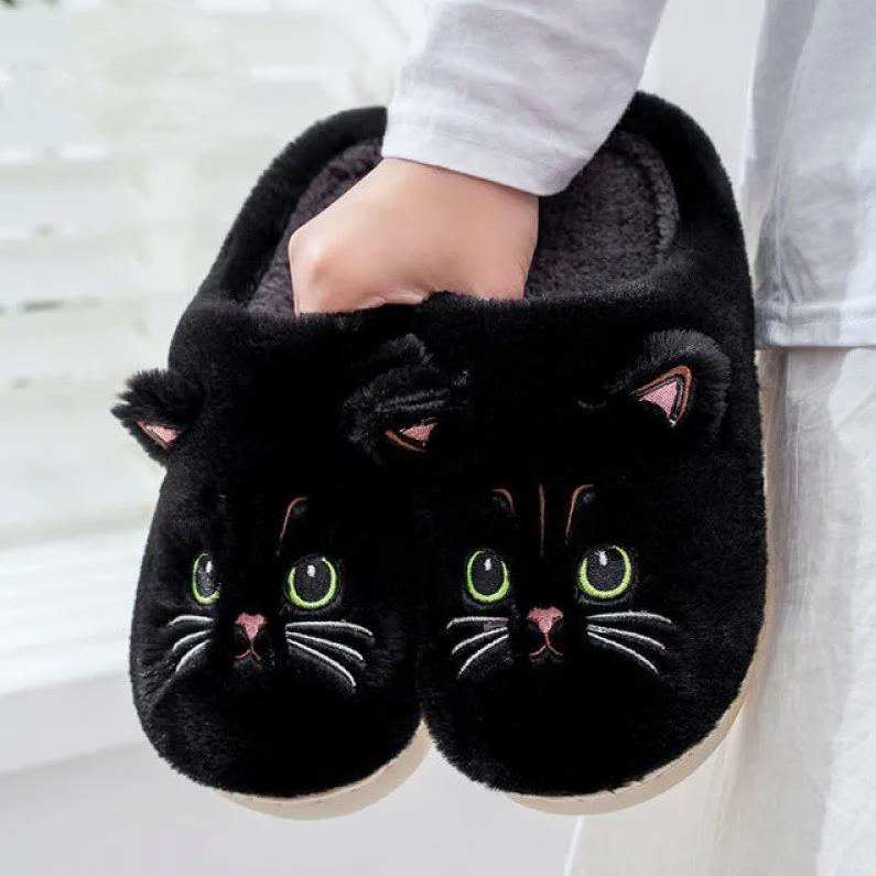 Roztomilé kreslené kočičí pantofle Fluffy Home Tlusté pantofle na platformě Ženy Muži Zimní Teplé Plyšové Skluzavky Halové Krásné bavlněné Boty