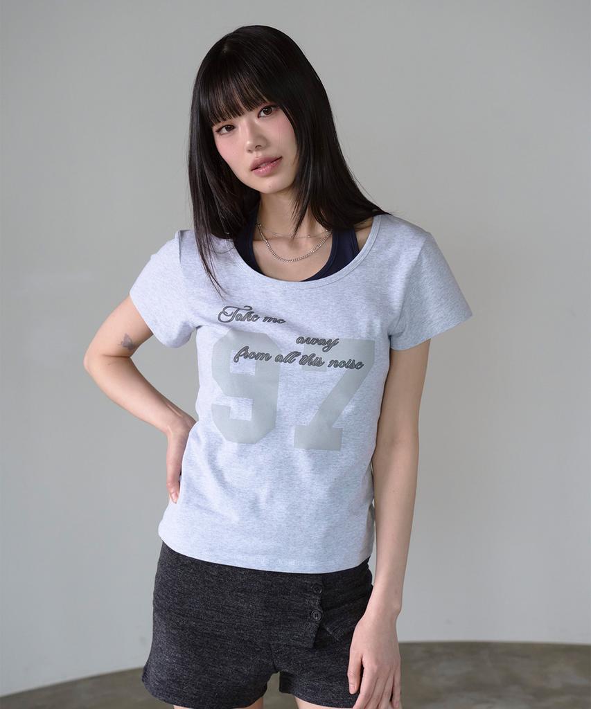 PRENDA 97 Curved Layered Graphic Top Gray
