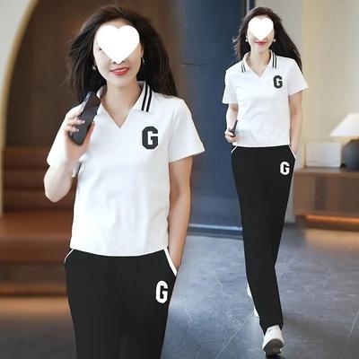 Lässiges Mode-Anzug für Damen, Sommerstil, Altersmildernde Mutterkleidung, Kurzärmelige Sportbekleidung, Lockeres Schlankmachendes Zweiteiliges Set