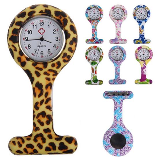 Fashion Patterned Silicone Nurses Brooch Tunic Fob Pocket Watch Stainless Dial