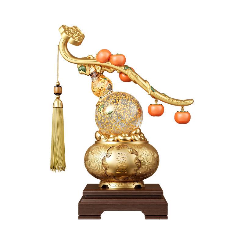 Chinese Style Persimmon Ruyi Crystal Gourd Ornament for Living Room, Entrance, or Wine Cabinet – Ideal Housewarming Gift