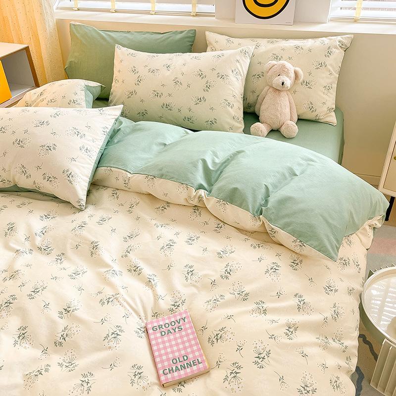 Juego de cuatro piezas de algodón puro de 60 hilos, cama gruesa de algodón puro, juego de tres piezas, algodón de fibra larga, funda de edredón pequeña y fresca, sábana ajustable