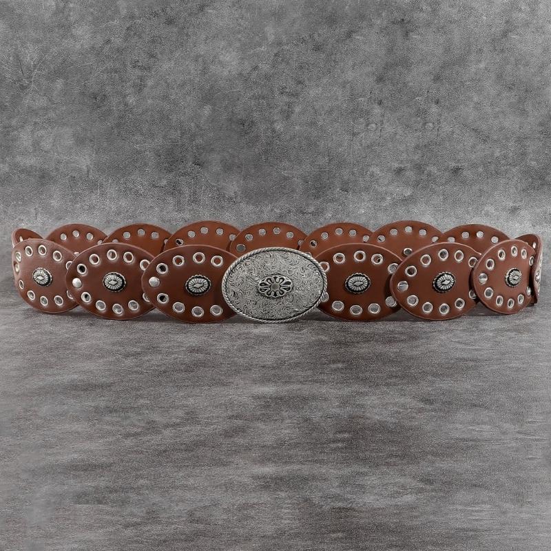 Wide Belt For Women Grommet Waist Chain Belt Discs Chain Belly Chain For Dress Western Oval Belt Waist Chain