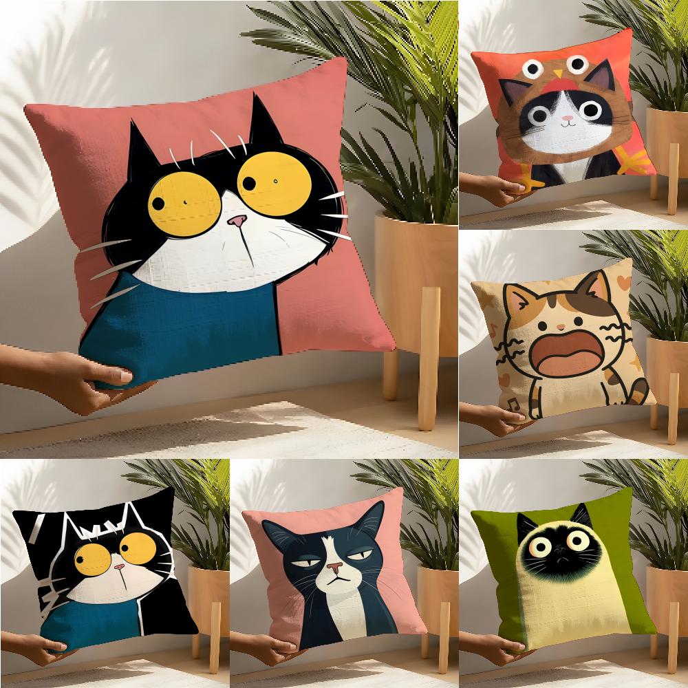 3 Funny And Silly Cat Pattern Pillow Case Home Living Room Decoration Linen Pillowcover Pillow Cases Cushion Cover
