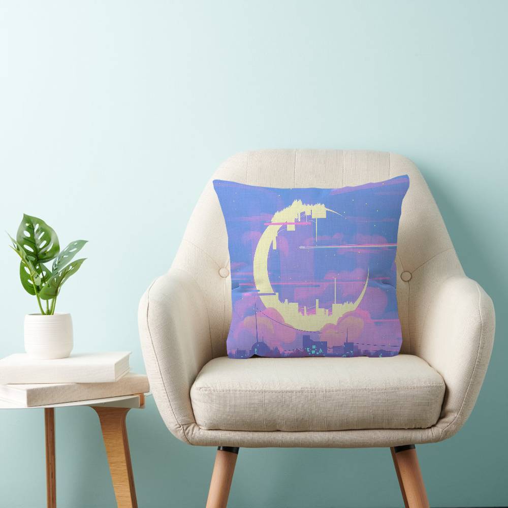 Pink Pastel Anime Moon Office Cushion Pillowcase Car Cushion Cover45X45CM Lumbar Pillowcase Sofa Pillowcover