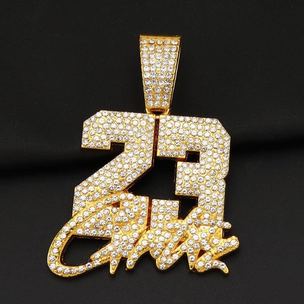 Naszyjnik z cyfrową zawieszką Diamond 23: Europejsko-amerykański styl hip-hopowy łańcuch kubański