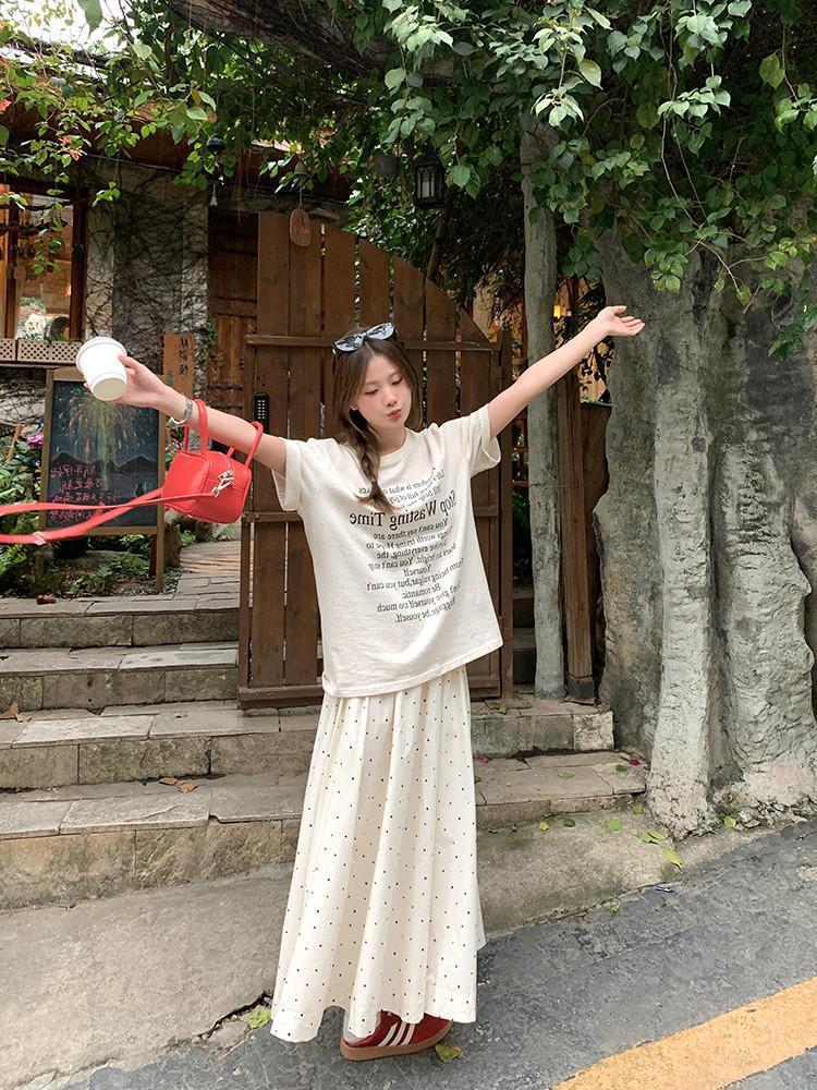 2026 Spring/Summer Polka Dot A-line Skirt for Women - Slimming & Versatile Hip-Covering for Early Autumn Casual Wear