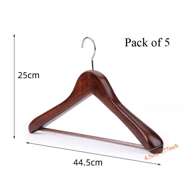 Wooden Hangers 5pcs Solid Wood Coat Hanger Heavy Duty, Smooth Finish High-Grade Wooden Clothes Hanger with Non Slip Pant Bar, 360° Swivel Hook
