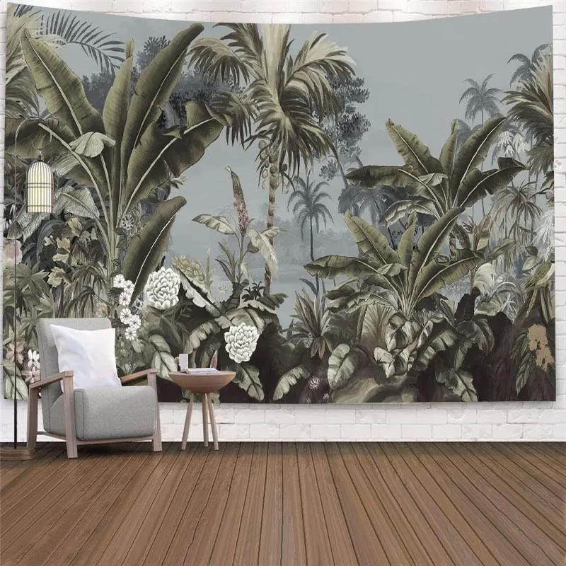 Tropical Plant Printed Tapestry Wall Hanging Palm Tree Home Bedroom Fabric Painting Background Carpet