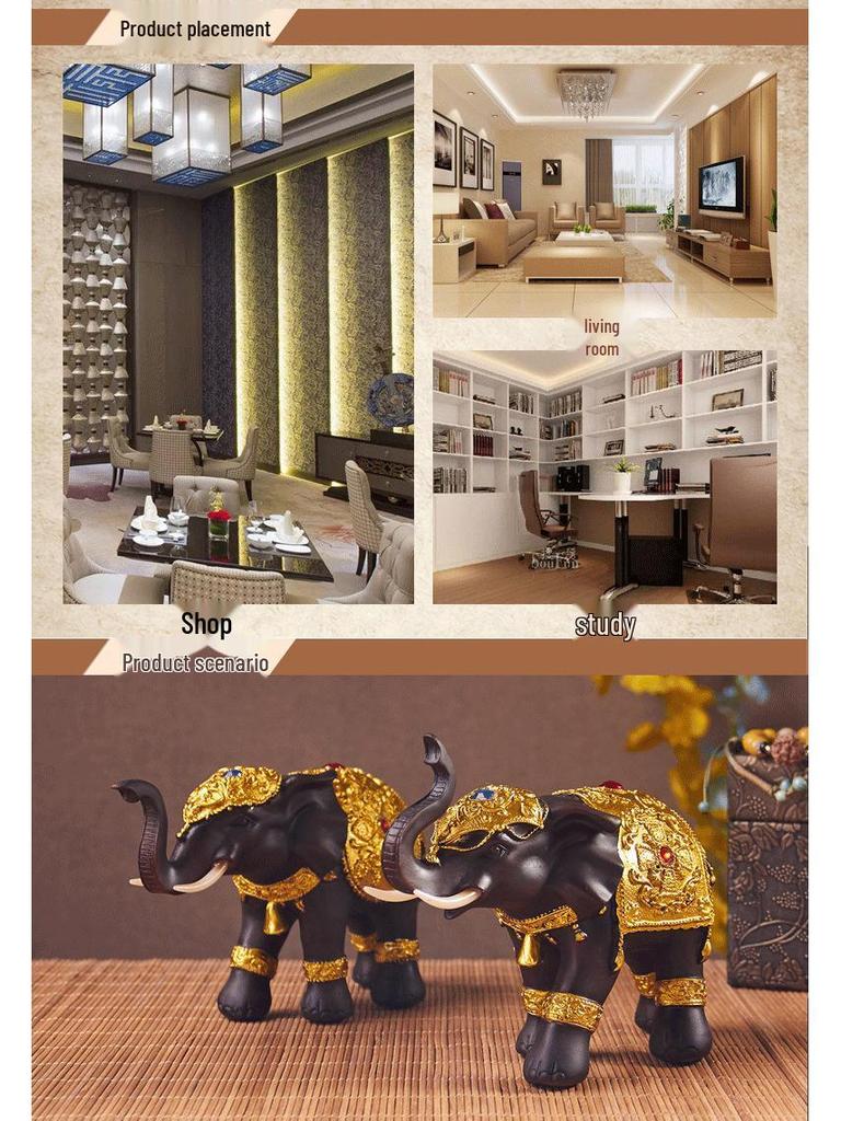 Thai-Style Lucky Elephant Ceramic Ornament for Home or Office Decor