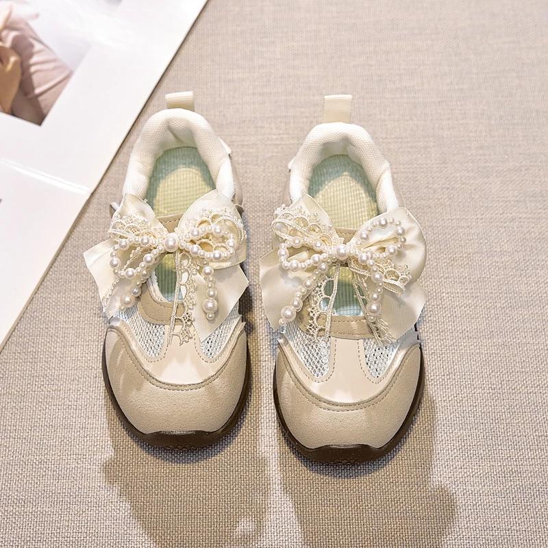 

Girls Princess Shoes Big Bows Beading Children Sneakers Casual Mesh Breathable New Kids Sports Shoes Hook&loop Sweet 26