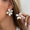 IngeSight.Z Trendy Elegant White Drop Oil Flower Stud Earrings for Women Romantic Irregular Petal Piercing Earrings Jewelry 2026
