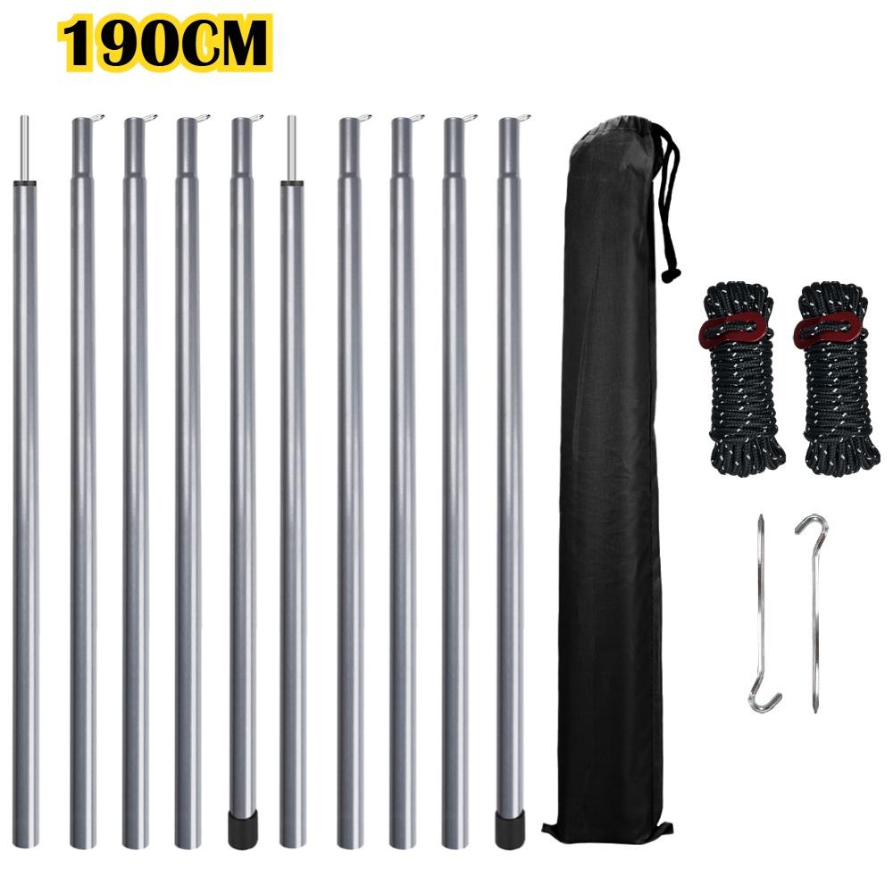Set of 2 Tent Poles Adjustable Tarp Poles Steel Rods for Tarp Canopy Hiking Camping Replacement with Pegs & Reflective Ropes