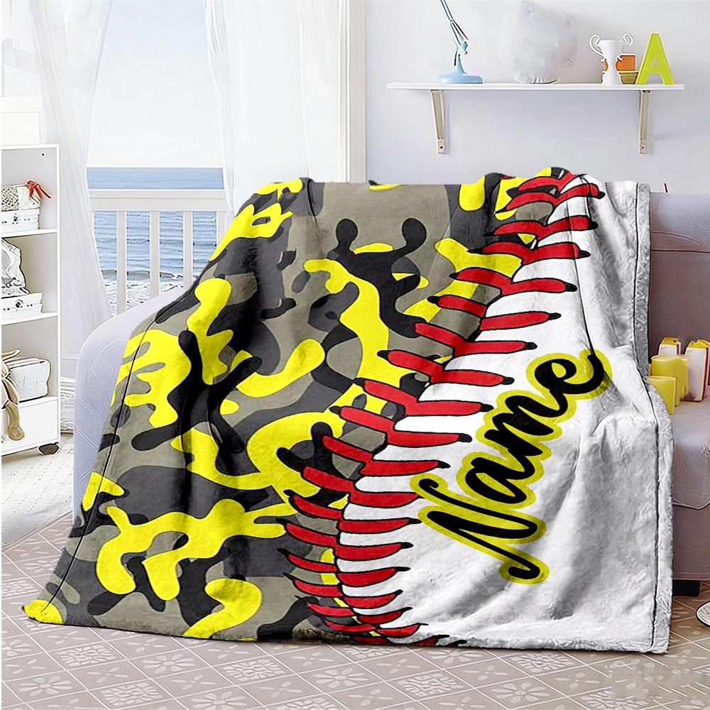 Camouflage Baseball Personalized Text Blanket Throw Customizable Blanket Comfortable for Sofa Office Chair Home Decor Office Four Seasons Multipurpose