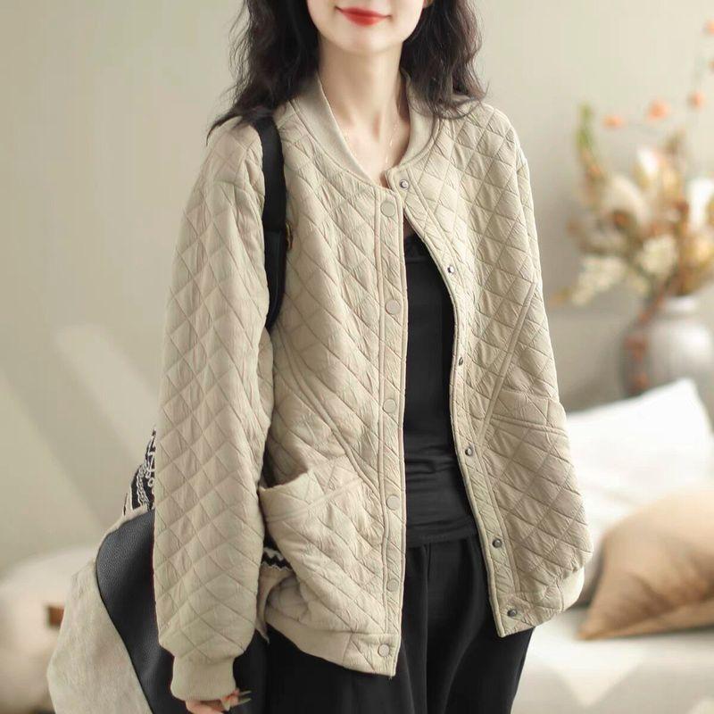 

Retro Lightweight Quilted Casual Versatile Quilted Short Coat Beige 2XL [Recommended 80-90kg]