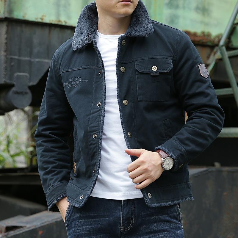 

Зимняя мужская куртка среднего возраста из чистого хлопкового бархата, утолщенная куртка с хлопковой подкладкой, мужская свободная куртка большого размера с хлопковой подкладкой M