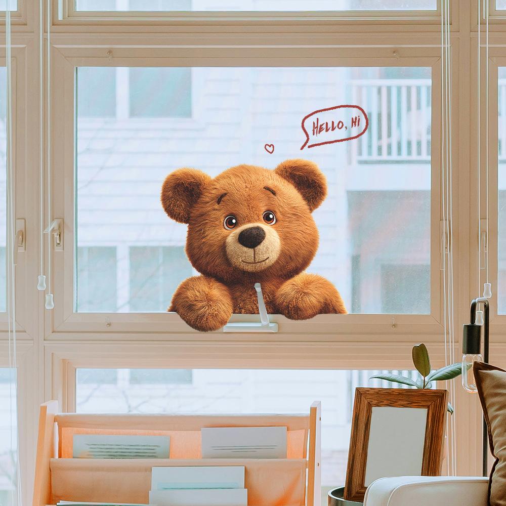 Cartoon Cute Greeting Teddy Bear Bedroom Decoration Wall Sticker for Children's Room