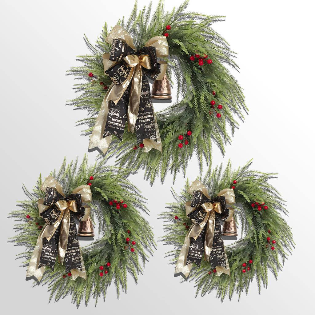 Christmas Decorations -  Norfolk  Wreath With Bells And Ribbon - ArtificialWreath For Home Table Wall Window Indoor Outdoor Outside