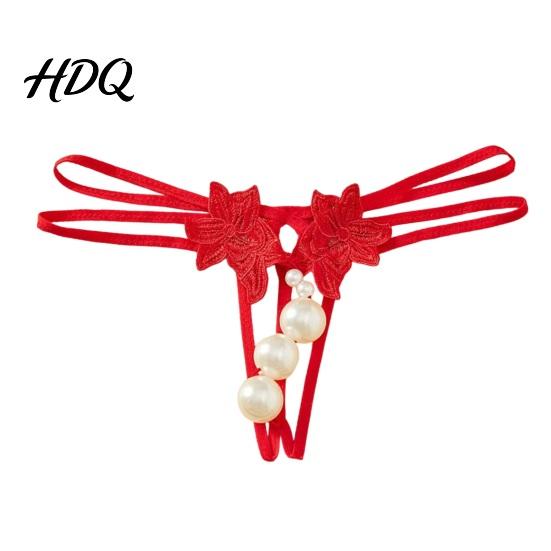 Perizoma Ricamato a Fiore da Donna Sexy Perla Sintetica G-String Perizoma Vita Bassa Floreale Biancheria Intima Erotica con Laccetti Schiena a Y Panty Elastiche Seducenti