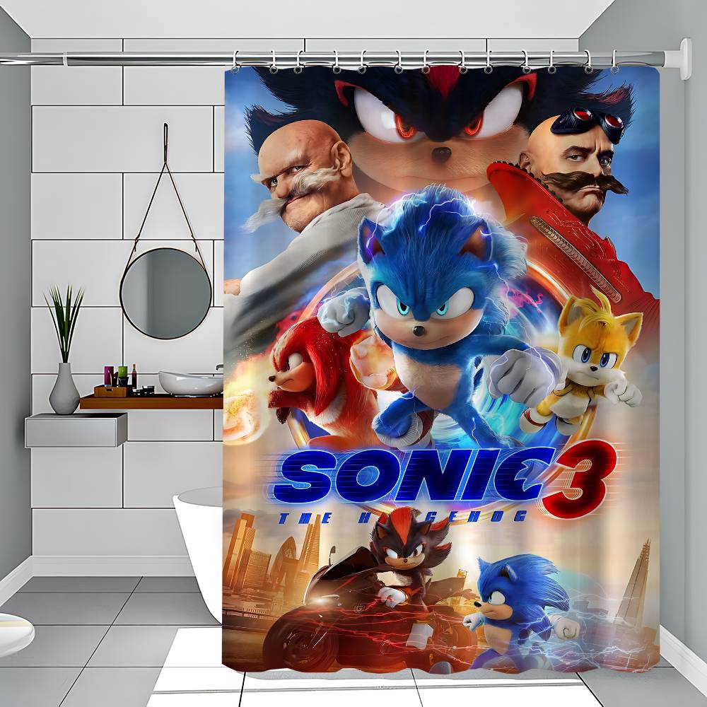 Sonic The Hedgehog White Shower Curtain, Bathroom Decorative Shower Curtain, Waterproof Shower Curtain With Hooks