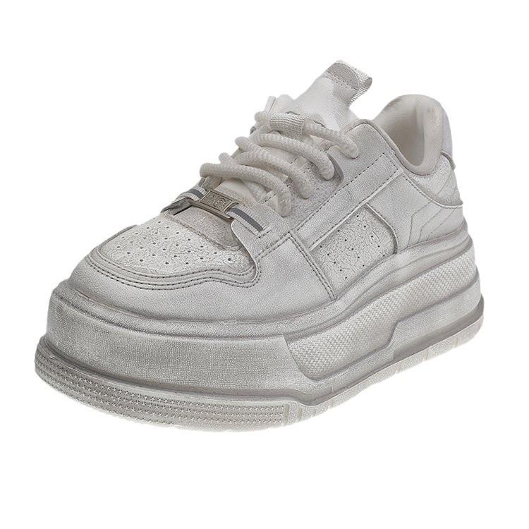 [sheii Su Yinyin] 5.5cm water floating~ waste soil old thick-soled casual leather little white dirty board shoes