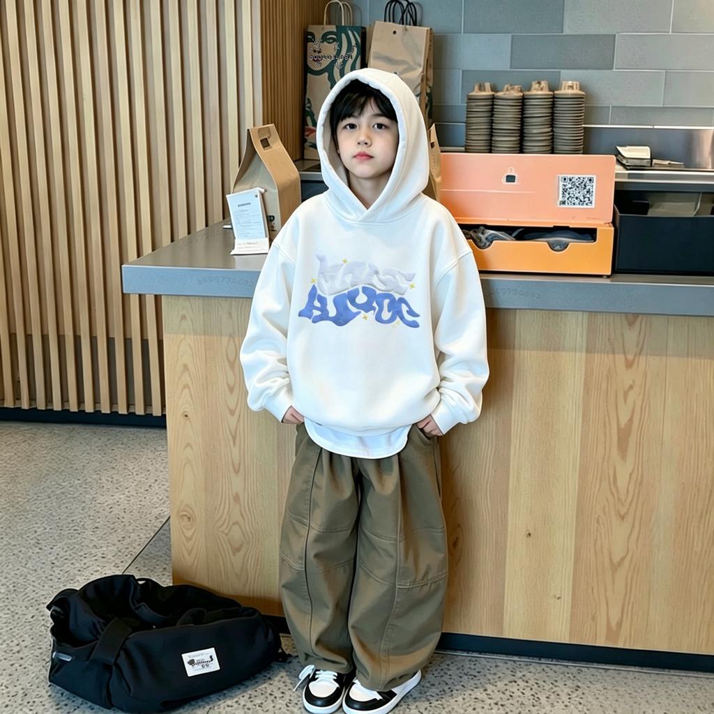 Autumn/Winter Children's Hooded Sweatshirt - Cool Street Colorful Graffiti 3D Letter Print Loose Long-Sleeved Hoodie