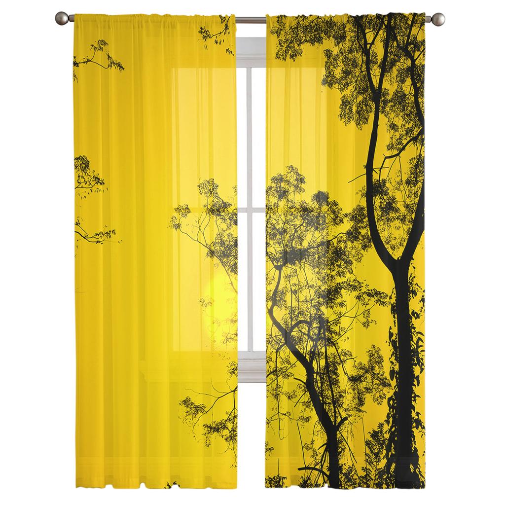 Sonnenuntergang Bäume Silhouette Tüll Fenstervorhänge Wohnzimmer Organza Garn Sheer Voile Vorhang Schlafzimmer Küche Home Decor Drapieren