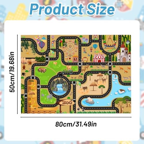 KDFSSIPE 50x80cm Kids Play Rug Crystal Velvet City Traffic Road Mat Non-Slip Zoo Car Playmat for Living Room Bedroom